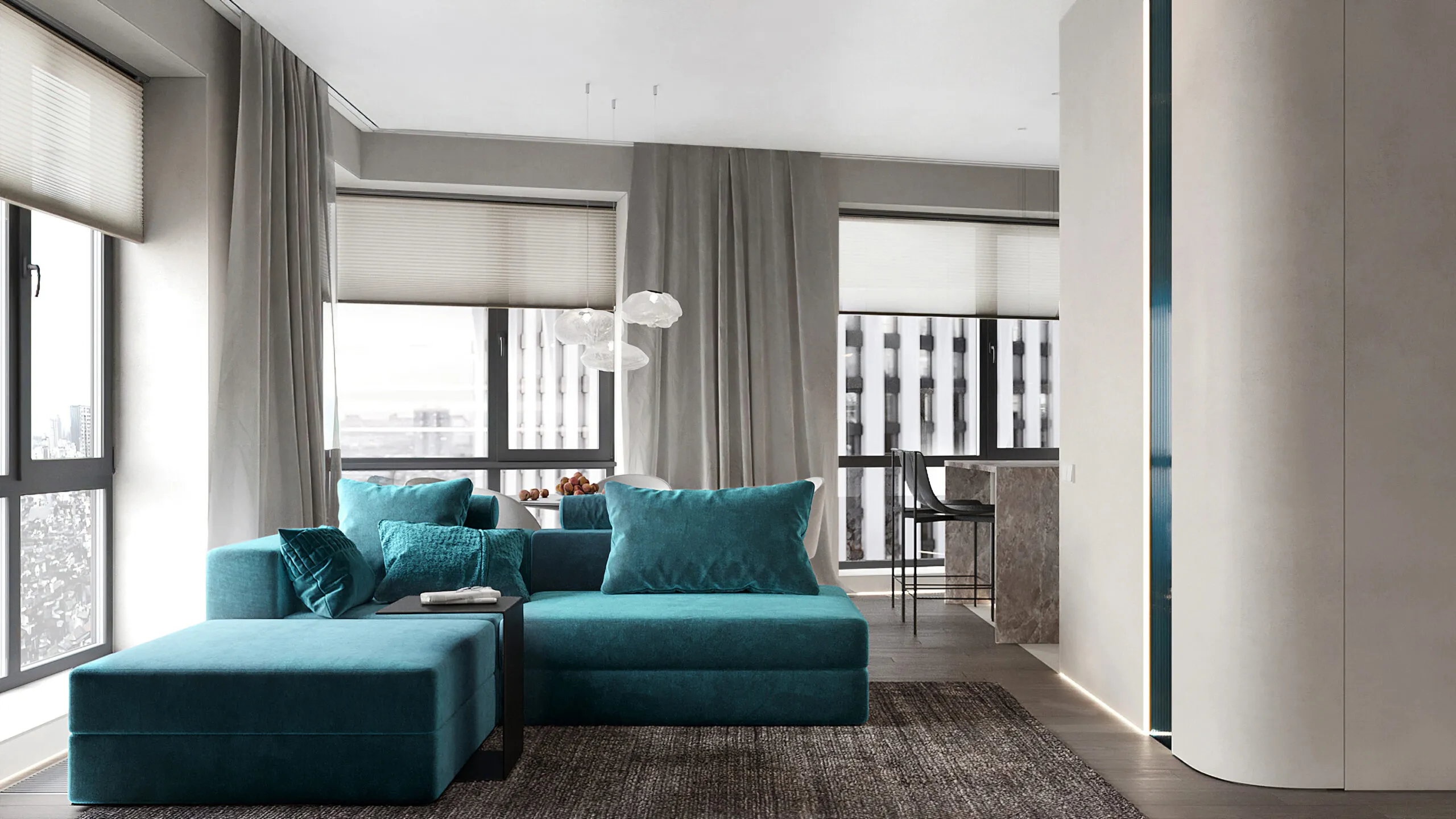 Дизайн квартиры с бирюзовым акцентом